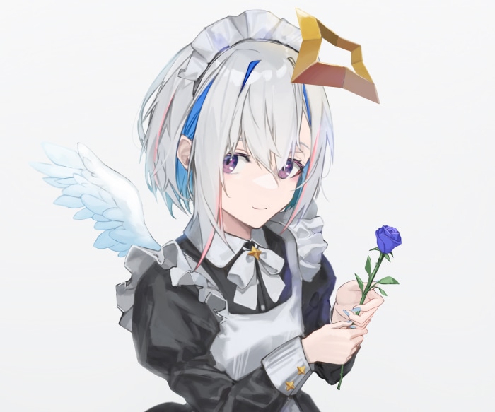 Amane Kanata from Hololive holding a blue rose