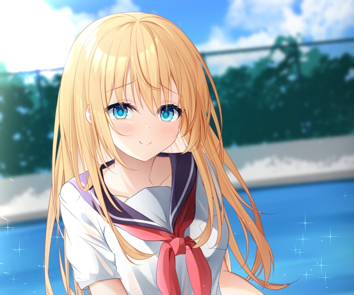Girl with Blue Eyes in School Uniform