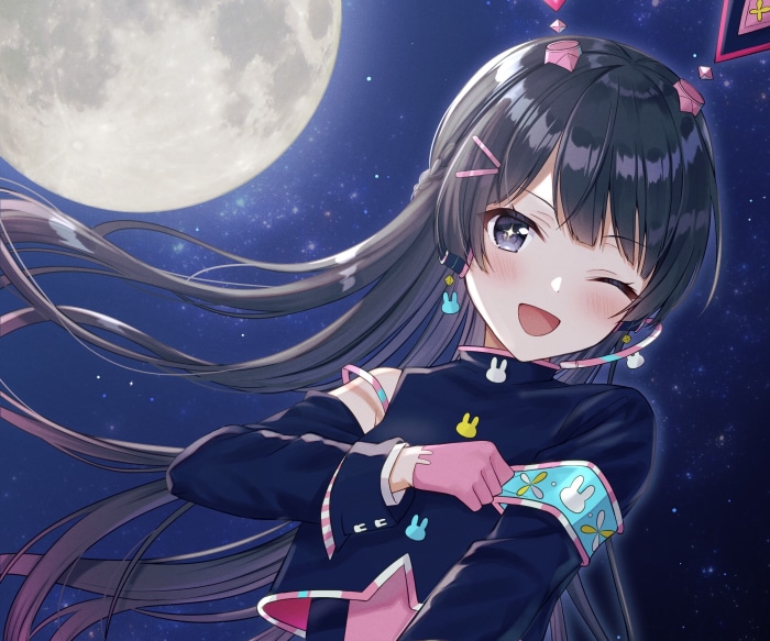 Tsukino Mito from Nijisanji winks under the moon