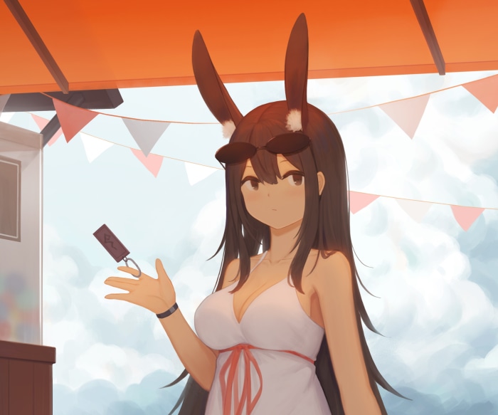 Girl with animal ears wearing a white dress