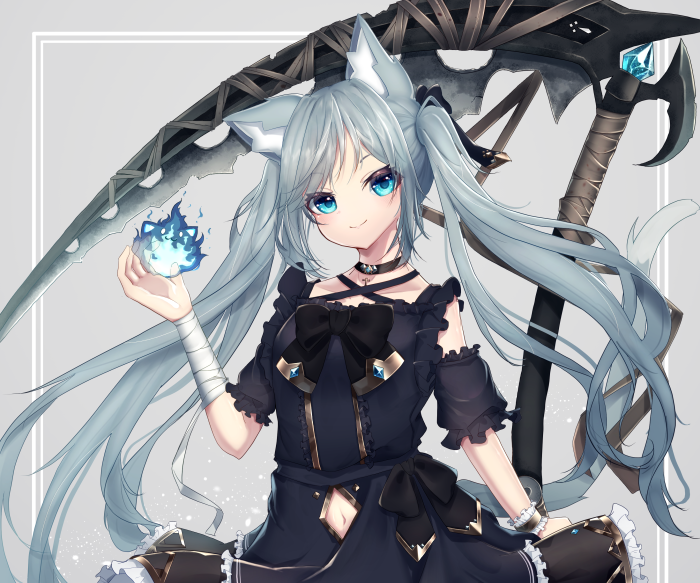 Anime girl with blue eyes and scythe