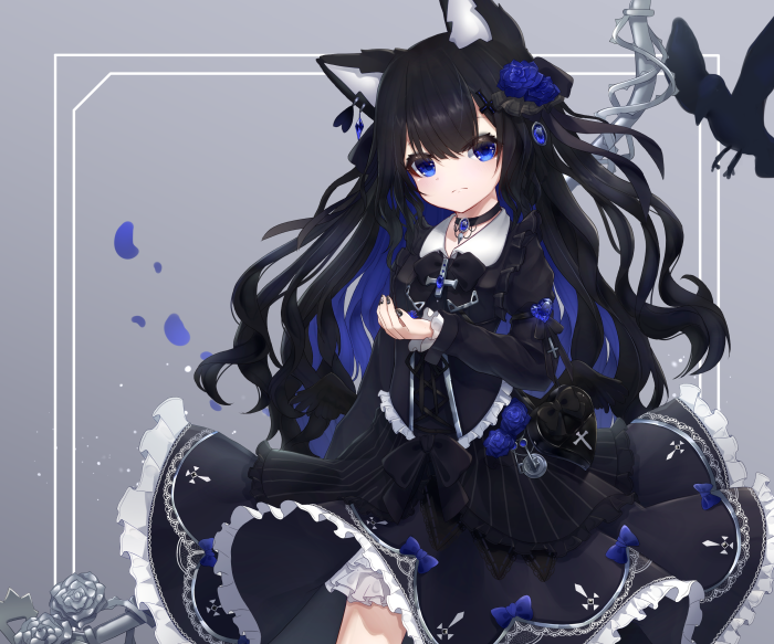 Anime Girl with Black Hair and Blue Eyes
