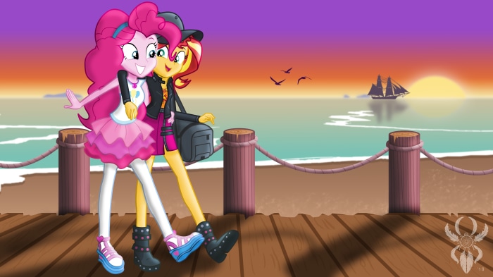 Pinkie Pie and Sunset Shimmer from My Little Pony: Equestria Girls 4K