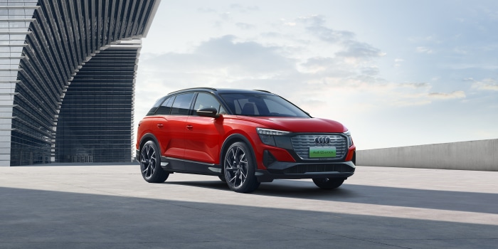 Red Audi Q5 50 E-tron Quattro electric SUV