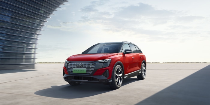 Red Audi Q5 50 E-tron Quattro Electric SUV