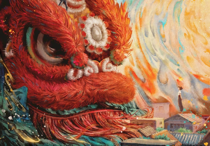 Lion Dance and Girl in City