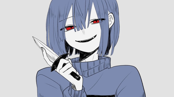 Chara from Undertale holding a knife