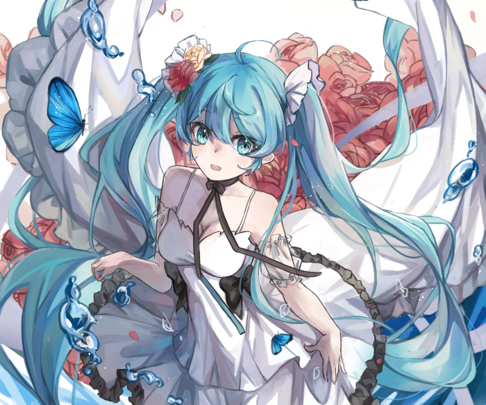 Hatsune Miku with Butterflies and Roses