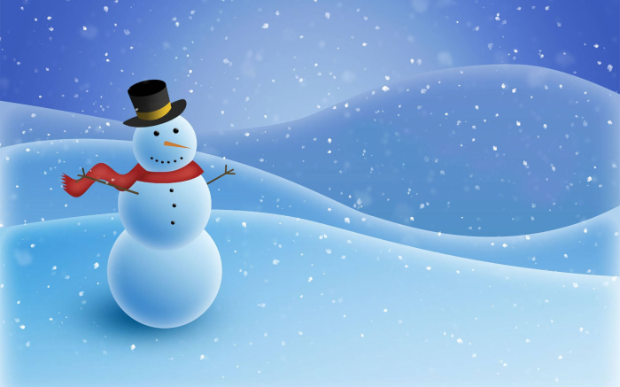 Snowman with Top Hat and Scarf in Snowfall
