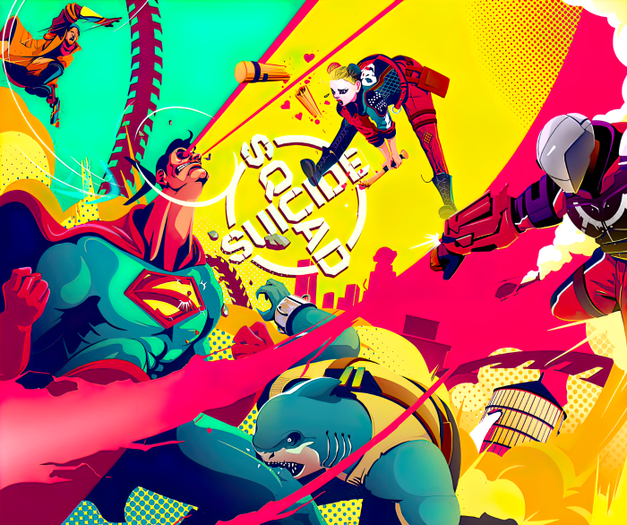 Suicide Squad: Kill The Justice League featuring Superman, Harley Quinn, Deadshot, King Shark, and Captain Boomerang