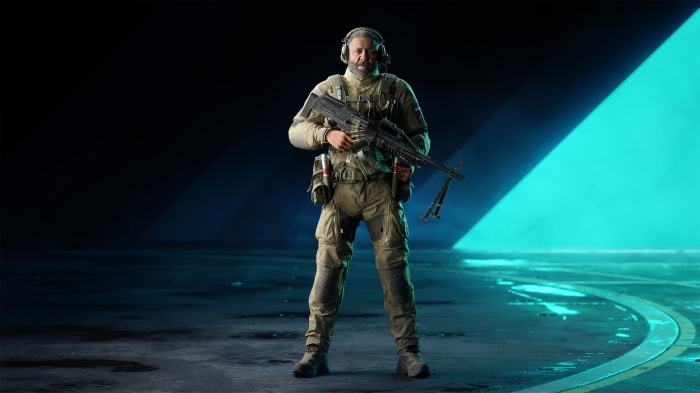 Soldier with a machine gun in Battlefield 2042