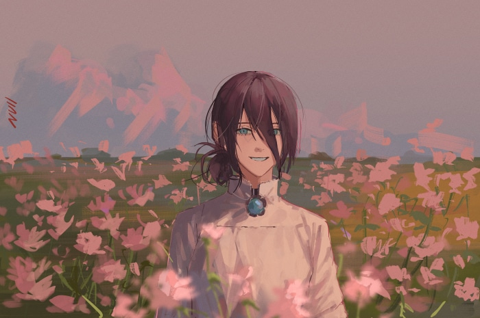 Reze from Chainsaw Man in a flower field