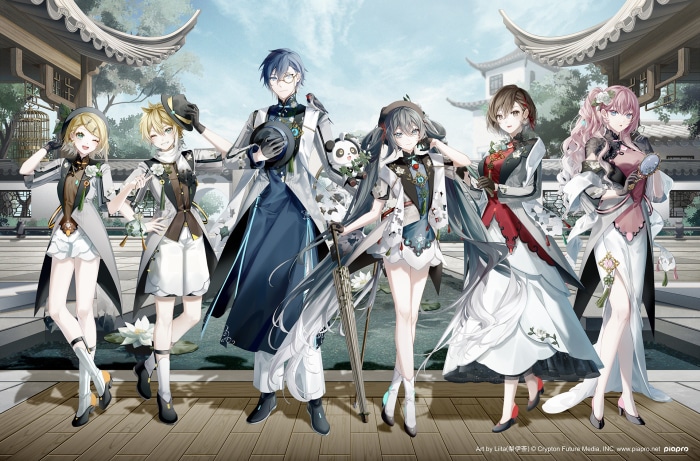 Vocaloid characters in traditional Chinese-inspired outfits