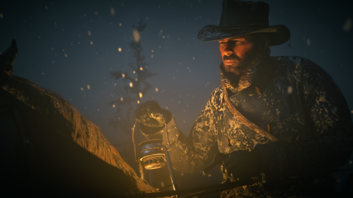Arthur Morgan from Red Dead Redemption holding a lantern