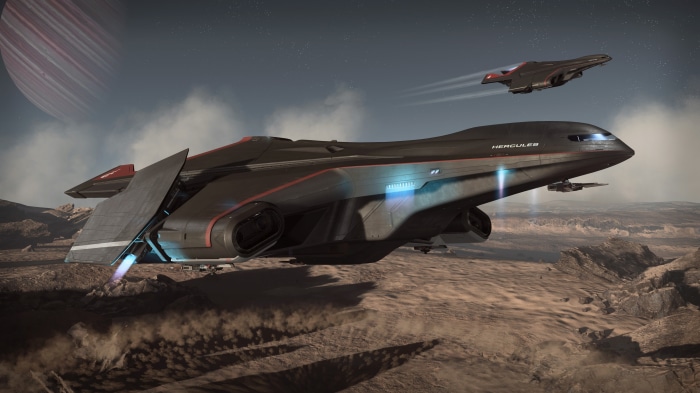Star Citizen Hercules spaceship in flight