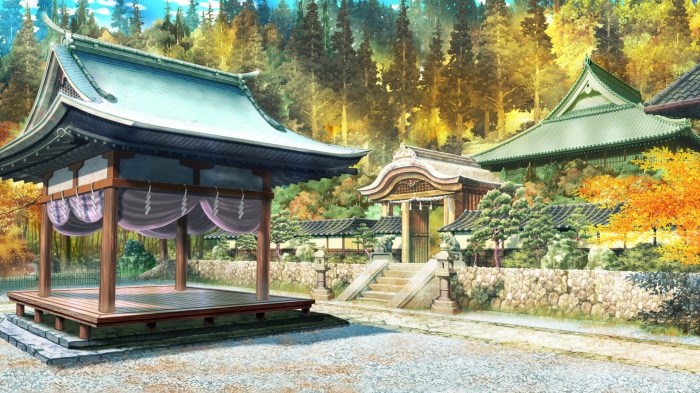 Japanese Shrine in Autumn Forest