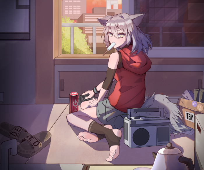 Red from Arknights eating ice cream