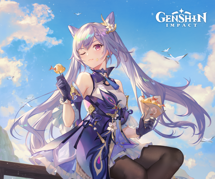 Keqing from Genshin Impact eating snacks