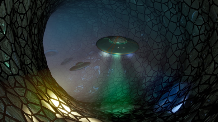 Sci Fi UFOs in a Tunnel