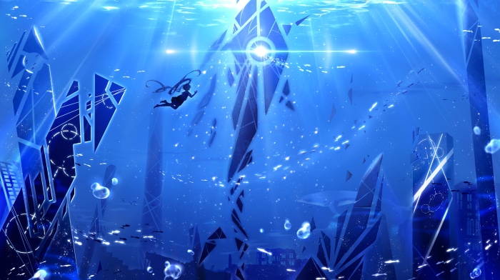Underwater Cityscape with Diver 4K