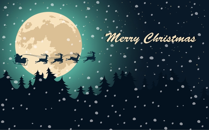 Merry Christmas Santa Sleigh Moon