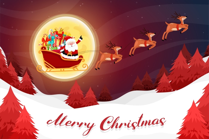 Merry Christmas Santa Sleigh with Reindeer