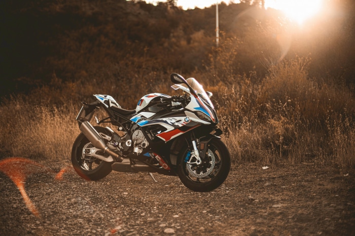 BMW S1000 motorcycle in a field