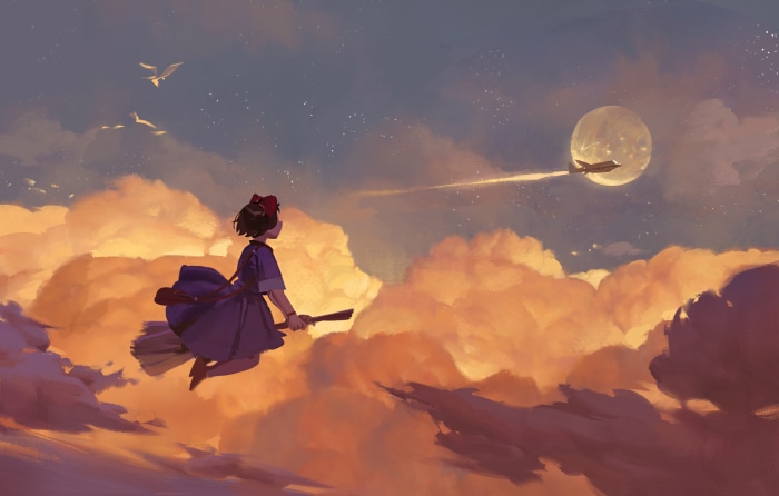 Kiki from Kiki's Delivery Service flying on a broom