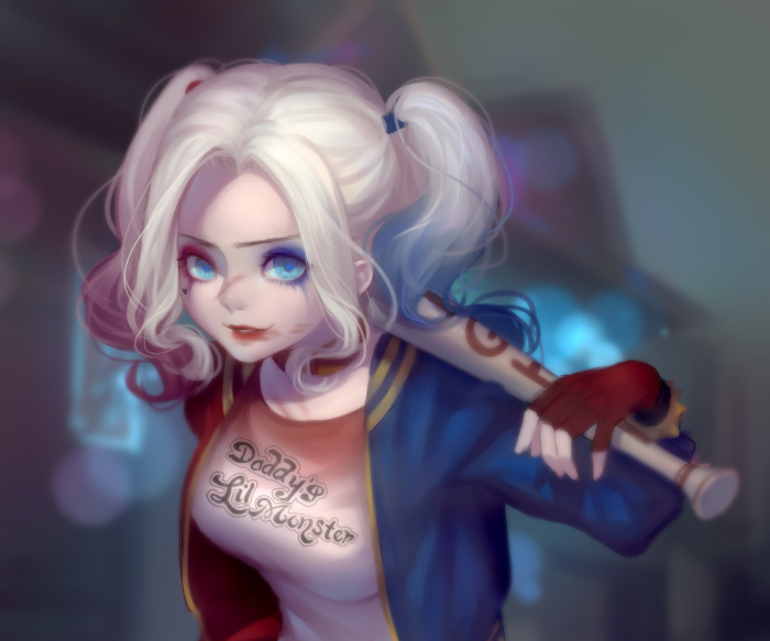 Harley Quinn from DC Comics holding a baseball bat