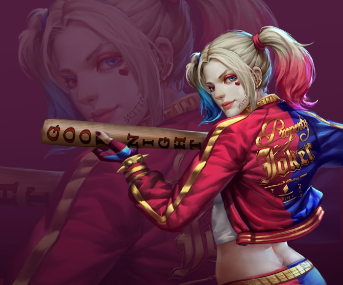 Harley Quinn from DC Comics holding a baseball bat