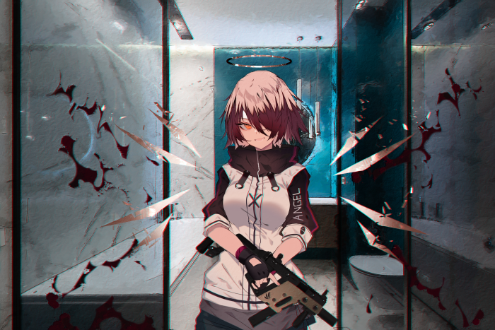 Anime girl with gun and halo