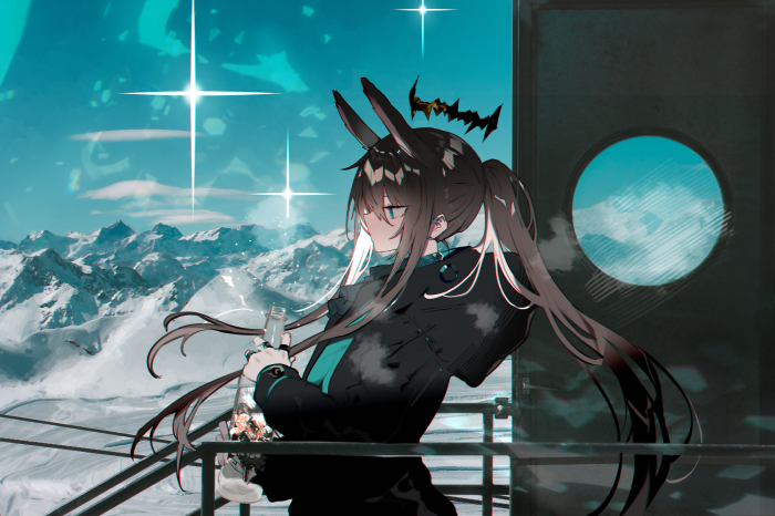 Amiya from Arknights in a snowy landscape