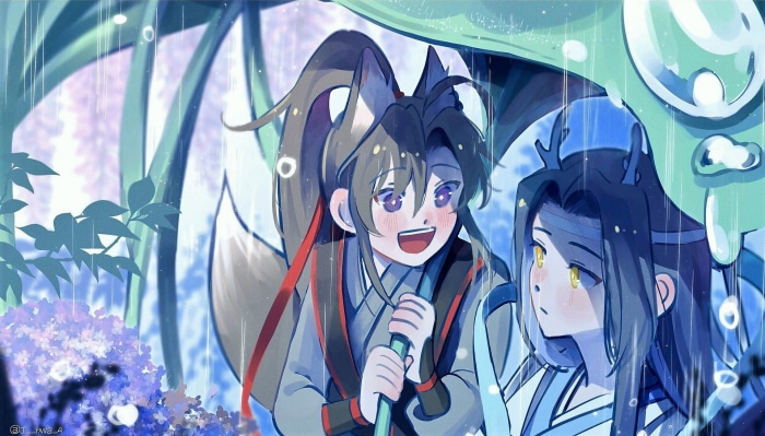 Wei Wuxian and Lan Wangji from Mo Dao Zu Shi in the rain