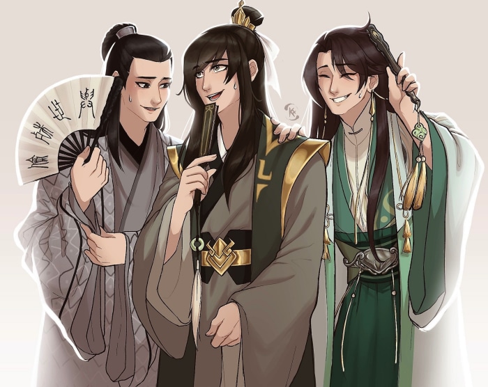 Nie Huaisang and two companions from Mo Dao Zu Shi