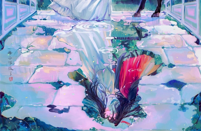 Wei Wuxian and Lan Wangji from Mo Dao Zu Shi reflected in water