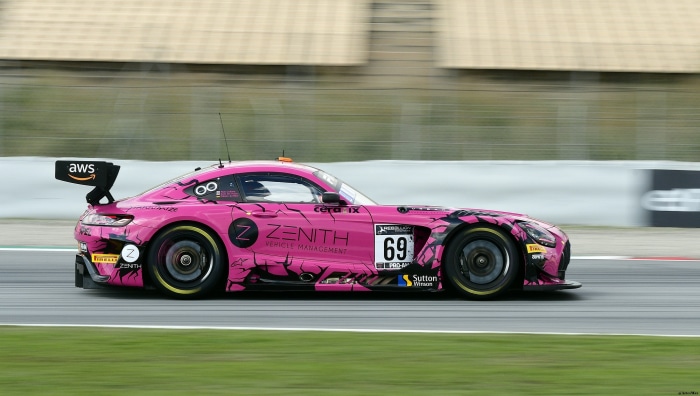 Pink Mercedes-AMG GT3 Race Car with AWS Livery
