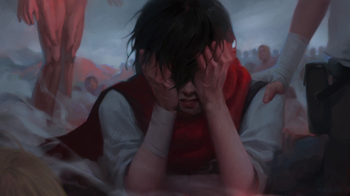 Mikasa Ackerman from Attack on Titan crying