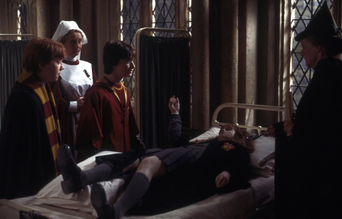 Harry Potter characters in the Hogwarts infirmary