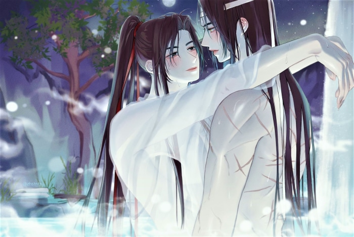 Lan Wangji and Wei Wuxian in water