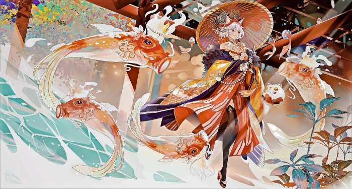 Girl with fox ears and koi fish