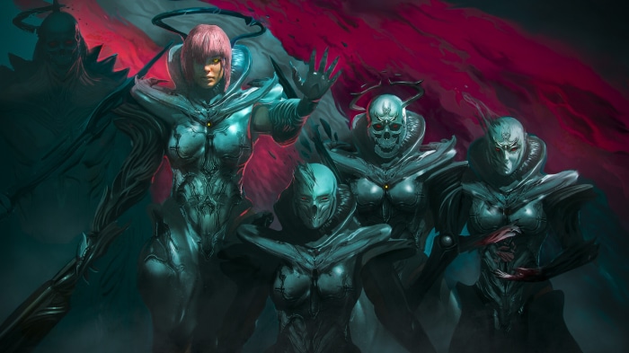 Group of dark fantasy armored women