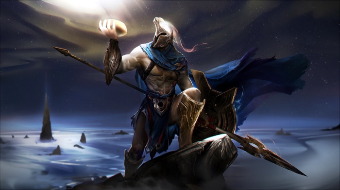 Pantheon from League of Legends holding an orb