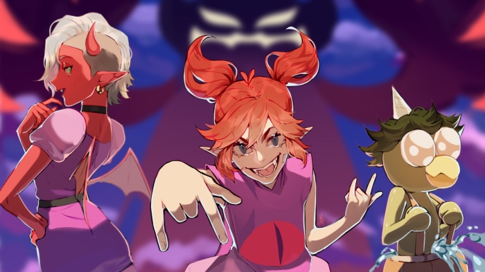 Demon Turf characters in front of a shadowy figure