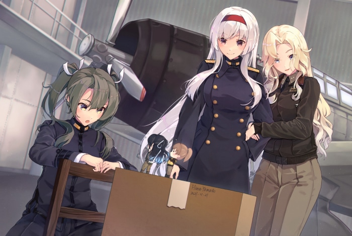 Kantai Collection characters with a cardboard box