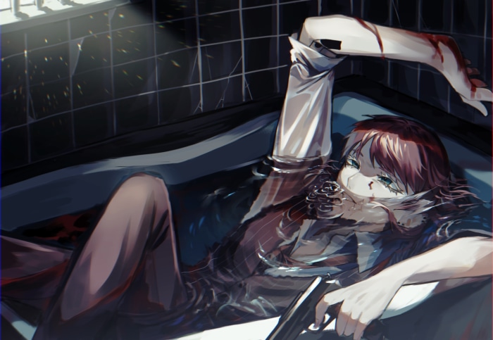 Haruchiyo Sanzu from Tokyo Revengers in a bathtub