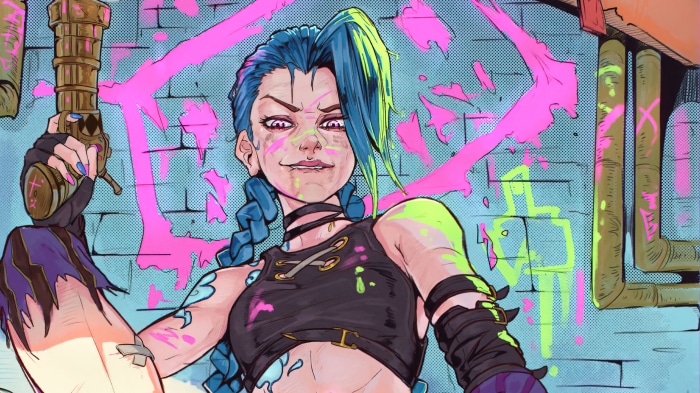 Jinx from Arcane with a gun