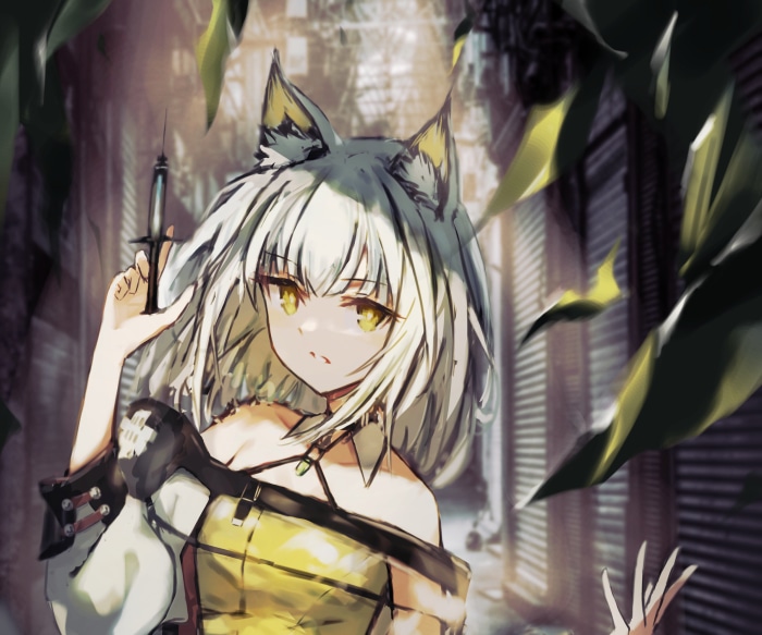 Kaltsit from Arknights holding a syringe