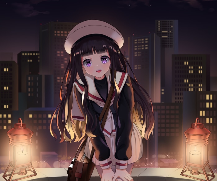 Sakura Kinomoto from Cardcaptor Sakura at night