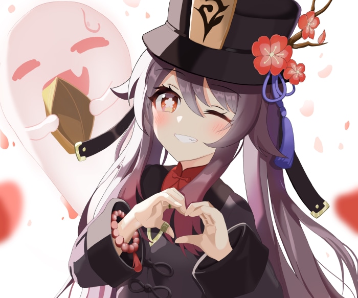 Hu Tao from Genshin Impact with a ghost