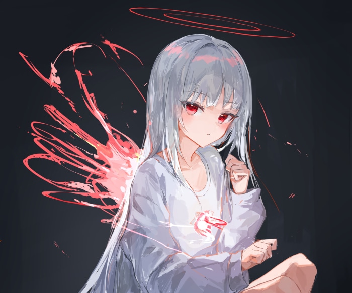 Anime girl with red eyes and white hair